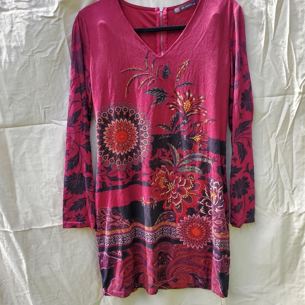 Suede Floral & Rhinestone Decorated Tunic